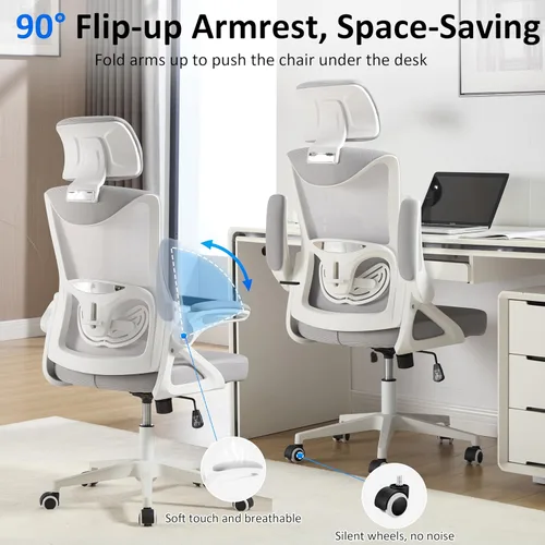 Vista 5 de Fizzin Silla de oficina ergonómica, silla de escritorio ergonómica con reposacabezas de malla para computadora con respaldo alto, soporte lumbar