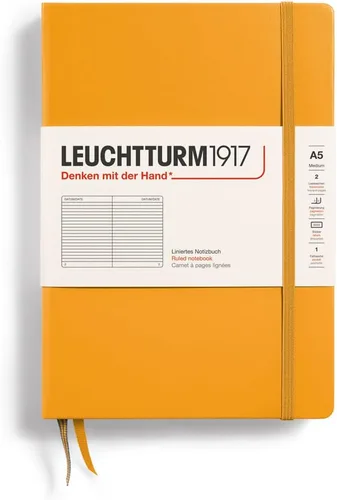 LEUCHTTURM1917 - Cuaderno de tapa dura mediano A5 con 251 páginas numeradas para escritura y diario (Sol Naciente, pautado)