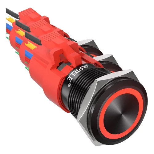 Vista 26 de APIELE Interruptor de botón de bloqueo de 0.748 in, 12 V CC, anillo de halo de ojo de ángel LED de 0.74 pulgadas, 1NO1NC SPDT con enchufe de cable