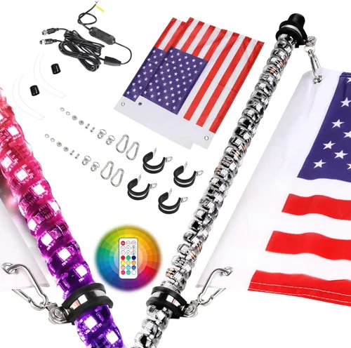 Vista 14 de Nirider 2PCS Luces LED Whip de 1 pie con Poste de Bandera Control Remoto Espiral RGB Luz de Persecución Todoterreno Antena Iluminada de Advertencia