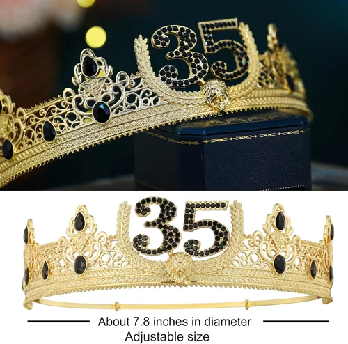 Vista 4 de Gorro, corona y banda de rey para cumpleaños 35, disfraz real para hombre, decoración de fiesta de cumpleaños número 35