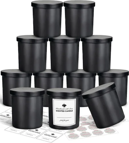 Vista 11 de SUPMIND Tarros de vela de vidrio negro mate de 10 oz con tapa, 12 piezas
