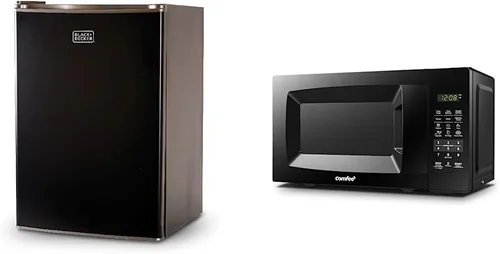 BLACK+DECKER BCRK25B - Refrigerador compacto Energy Star de una sola puerta con congelador, 2.5 pies cúbicos, negro y horno microondas COMFEE'