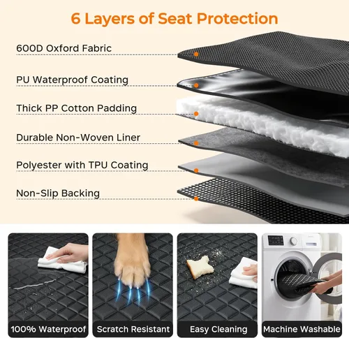 Vista 7 de URPOWER Funda de asiento de coche para perro para asiento trasero Todo negro