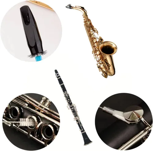 Vista 2 de Juego de 2 cepillos de limpieza para boquilla de saxofón, cerdas de polvo de oboe, cepillos limpiadores para flauta de saxo, trompeta, clarinete