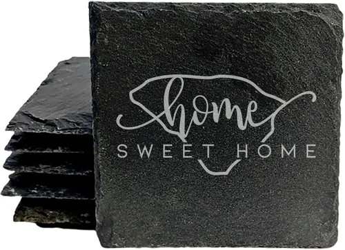 Vista 22 de Rustic Slate Coasters Set of 4 - South Carolina Design with Flower for Holidays, Birthdays, Housewarming - 4" Round or Square - Made in Oregon, USA