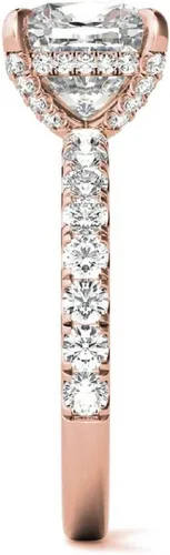 Vista 5 de Anillo de compromiso hecho a mano de oro rosa macizo de 10 quilates, 3 quilates de corte cojín de moissanita de diamante solitario de boda