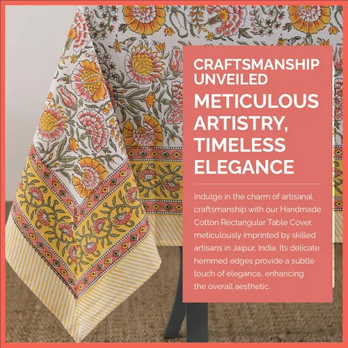 Vista 4 de Labhanshi Indian Hand Block Print Round 72 Inch 6-Seater and Rectangle 72x108 Inches 8 Seater Table Cloth for Kitchen Dining Table Cotton Floral