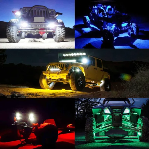 Vista 7 de 2 Cápsulas de Luces LED para Rocas, Ampper Luces LED de Neón Impermeables para Iluminación Inferior de Automóvil Camión ATV UTV SUV Todoterreno Azul