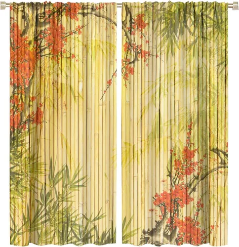Vista 18 de Cortina con estampado de bambú, estilo japonés, tela para el hogar, sala de estar, dormitorio, cocina, baño, decoración opaca con bolsillo