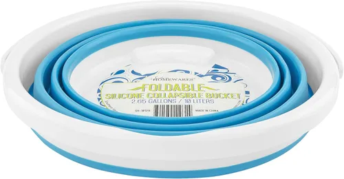 Vista 4 de Cubo plegable de silicona para galones – Capacidad de 2.65 galones, azul, portátil y ahorra espacio