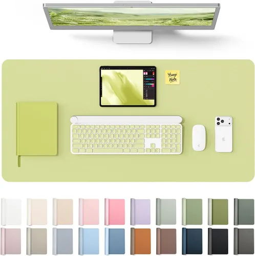 Vista 108 de YSAGi Protector de escritorio de cuero, tapete de oficina, alfombrilla grande para mouse, secante de cuero PU antideslizante, escritorio