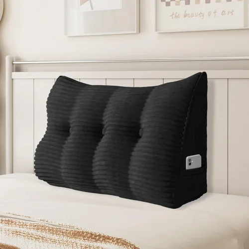 Almohada de cuña para sentarse en la cama, almohada de lectura para adultos, soporte para respaldo, almohada de cabecero, sofá cama, cojín de Negro