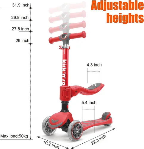 Vista 5 de Kicknroll - Patinete para niños de 3 a 5 años, paquete rojo y azul