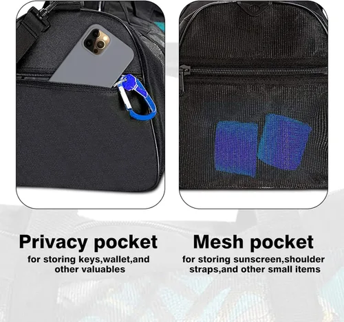 Vista 4 de Bolsa de boxeo de malla con correa de hombro desmontable, bolsa de lona transpirable para ropa y equipo sudoroso, bolsa de entrenamiento duradera