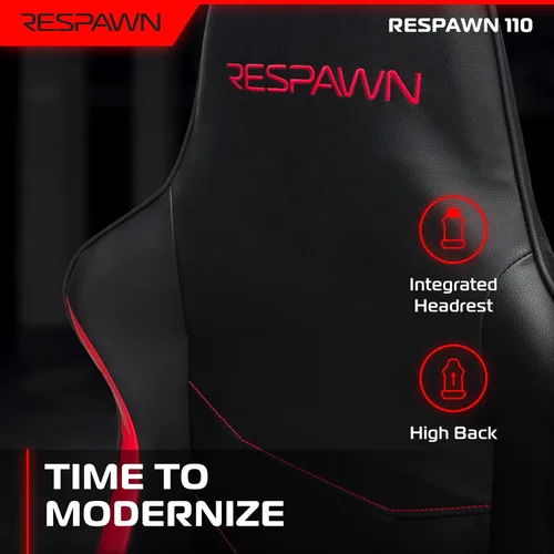 Vista 4 de RESPAWN 110 - Silla ergonómica para videojuegos – Silla de oficina de estilo carrera para computadora de escritorio con respaldo alto – 360º Rojo