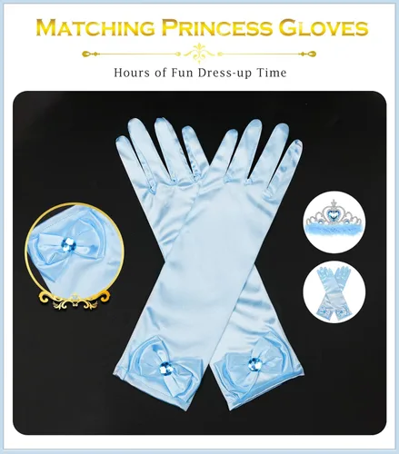 Vista 5 de Accesorios de disfraz de princesa, guantes de princesa, BIBUTY juego de 7 piezas para niñas pequeñas con corona de princesa, varita, guantes