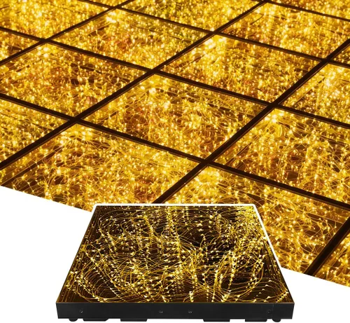 MOKA SFX Paneles de pista de baile LED dorados, efecto brillante, resistente con estuche de vuelo de 8 x 8 pies para bodas y clubes