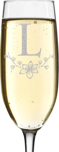 shop4ever Monograma de letra floral de flauta de champán grabado con láser, 8 oz (L)