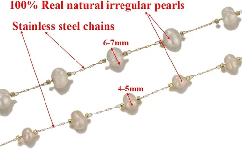 Vista 3 de Cadenas de perlas naturales irregulares de acero inoxidable de 3.3 ft para hacer joyas, collares, accesorios para pulseras, aretes, colgantes