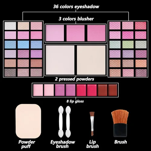 Vista 3 de Kit de maquillaje paleta de sombras de ojos para mujeres, kit de regalo completo para niñas y niños, juego de maquillaje de 49 colores, paleta de 49