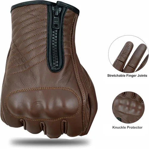 Vista 12 de Full Finger Leather Motorcycle Gloves for Men & Women Touch Screen Gloves Premium Street Motorcycle Durable Protective Cruiser Biker Gel Leather