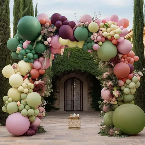 Vista 11 de Kit de arco de globos de látex de doble relleno pastel azul bebé, marrón oscuro, marrón, café, arena blanca y arena, guirnalda de globos