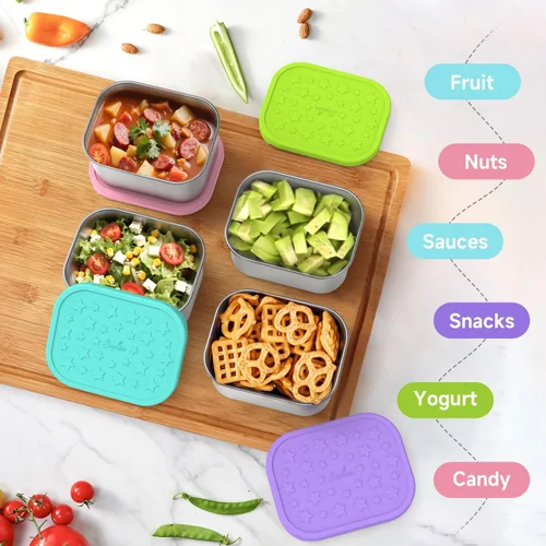 Vista 7 de SOPHICO Recipientes de acero inoxidable de 14 onzas para niños, contenedor de almacenamiento de alimentos con tapa de silicona, lonchera perfecta