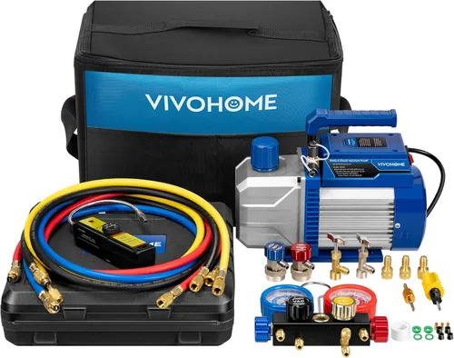 Vista 10 de VIVOHOME - Bomba de vacío de paletas rotativas de 1/4 HP y 3.5CFM a 110 V y kit de manómetro de aire acondicionado con termómetro para R134a R12 R22