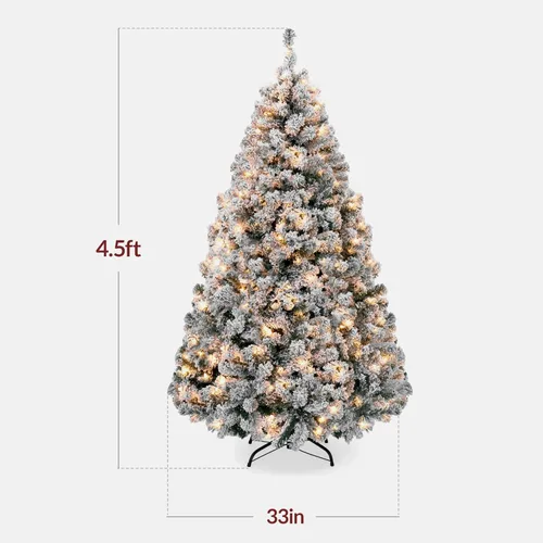Vista 2 de Best Choice Products Árbol de Navidad artificial preiluminado, pino con diseño nevado de 4.5 pies, aspecto completo nevado con fácil montaje