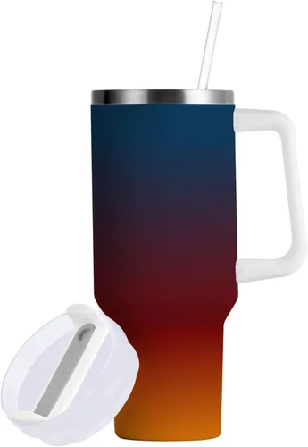 Vista 12 de JUNZAN Aurora Blue Green Purple Water Bottles With Handle Wide Mouth Vacuum Stainless 30 OZ Travel Coffee Mug Spill Proof with Straw Lid Men for