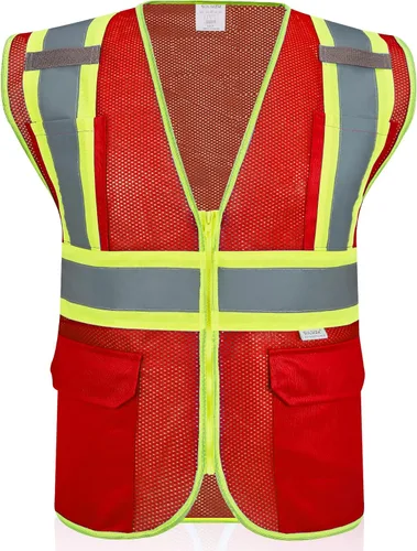 Vista 15 de Chaleco de seguridad reflectante de alta visibilidad con cremallera y bolsillos O/Y, Naranja, Pequeña