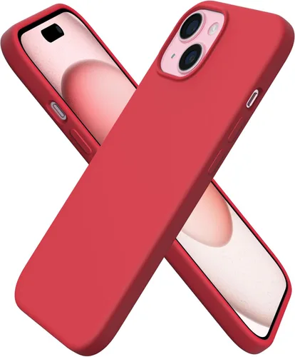 Vista 11 de ORNARTO Funda compatible con iPhone 15 6.1, silicona líquida delgada de 3 capas cubierta completa de goma de gel suave, funda protectora Amatista