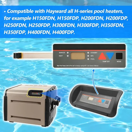 Vista 4 de FDXLBKP1930 Conjunto de bisel y teclado compatible con calentador de piscina Hayward Kit de reemplazo de montaje de bisel y teclado del calentador