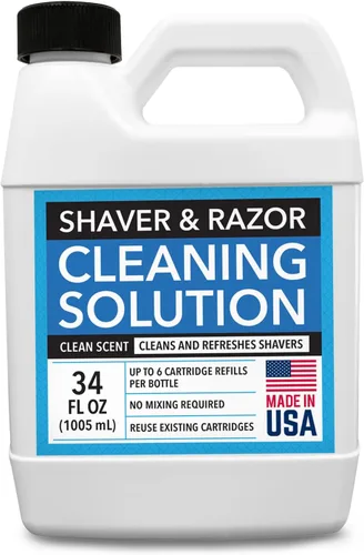 Vista 7 de IMPRESA Solución de limpieza para afeitadora y maquinilla de afeitar, repuesto de líquido de 34 onzas líquidas, compatible con cartuchos Braun Clean
