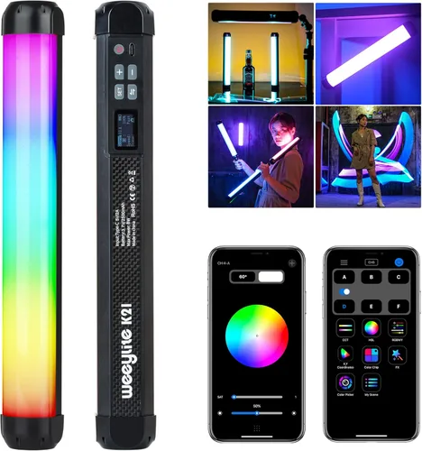 Weeylite K21 RGB LED Stick Light, control magnético de aplicación LED de video varita con CRI 95+ 2500mAh recargable 2500-8500K luz de fotografía