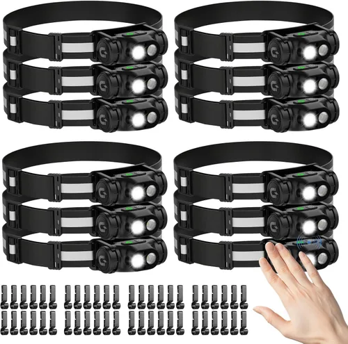 Vista 10 de Linterna frontal recargable para correr, lámpara de cabeza brillante de alto lúmenes LED con sensor de movimiento, 4 modos, imán, linterna