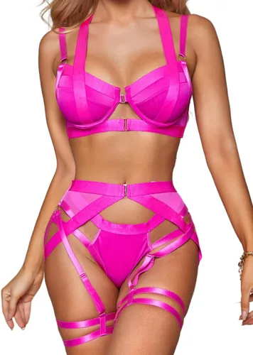 Vista 9 de Kaei&Shi Arnés de tiras, todo ajustable, espalda cruzada con aros, juego de liguero de 4 piezas