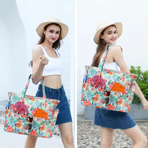Vista 2 de Bolsas impermeables para la playa y la piscina, para mujeres y mujeres, extragrandes, bolsa de transporte con compartimento húmedo para viajes