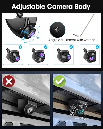 Vista 3 de 【Rotación de 360°】 Cámara de respaldo AHD 1080P para coche Super visión nocturna 170° gran angular cámara inversa IP69 impermeable cámara