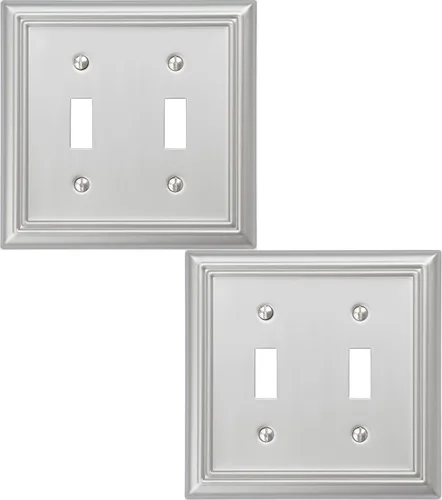 Vista 11 de OKAWYC Adler - Placa de pared de metal para interruptor de luz de palanca/decorador, paquete de 2 unidades, níquel cepillado, 2 Gang
