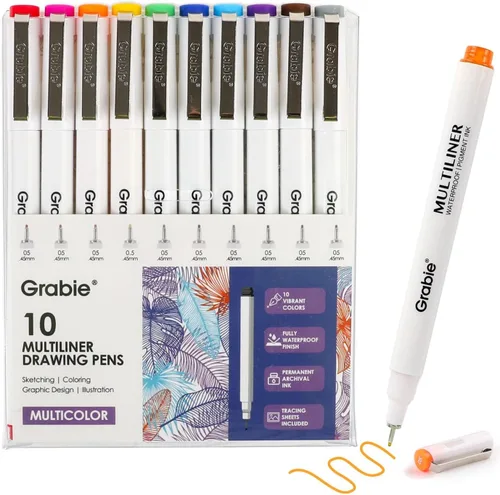 Grabie Bolígrafos Micro Fineliner, 10 bolígrafos de dibujo impermeables 10-Multicolor