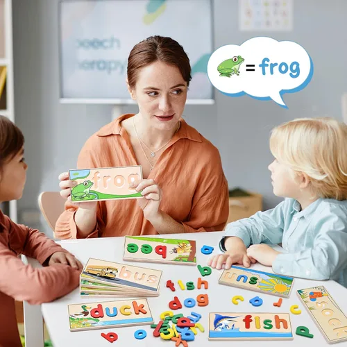Vista 2 de Atoylink - Juguetes de aprendizaje de ortografía de madera para niños de 2, 3, 4, 5 años, juego de mesa de ortografía de letras coincidentes