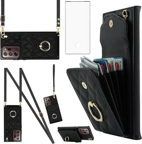 Vista 9 de Asuwish Funda para teléfono Samsung Galaxy Note 20 Ultra 5G con protector de pantalla y anillo protector de pantalla con bloqueo RFID, tarjetero