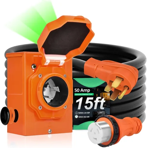 Vista 10 de H HZXVOGEN Kit de Cable de Generador de 30 Amperios y Caja de Entrada de Alimentación, Cable de Extensión RV de 15 Pies NEMA L14-30P/L14-30R STW