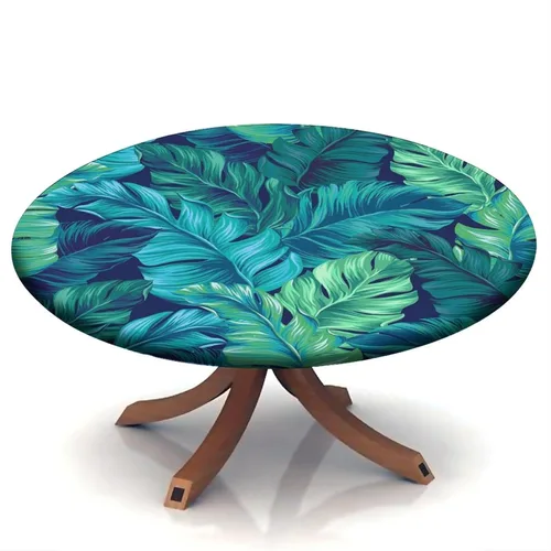 Vista 63 de Mantel redondo ajustable con borde elástico floral azul, mantel con borde elástico de estilo floral pastoral, almohadilla de mesa de poliéster