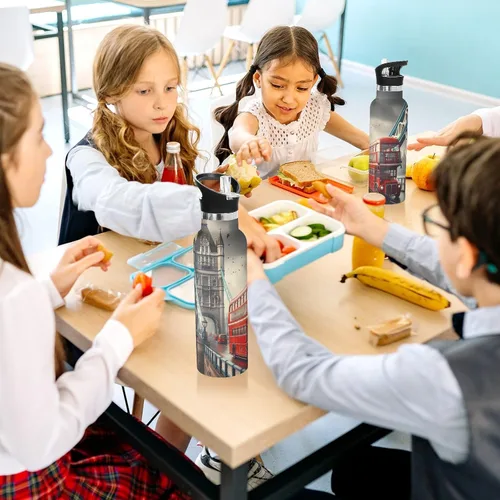 Vista 6 de Kids Water Bottle 20 Oz Bottle for Boys Girls, BPA-Free, London Bridge Red Bus
