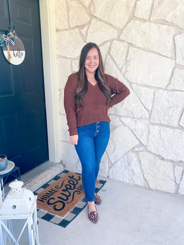 Vista 2 de II ININ Suéter de otoño 2024 para mujer, de manga larga, trajes de moda, casual, cuello en V, suéteres de gran