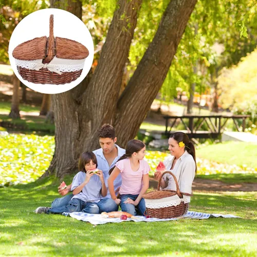 Vista 9 de Cestas de mimbre de mimbre para pícnic, cesta de almacenamiento de sauce, cesta de picnic con asa y tapas dobles para picnic, camping, al aire