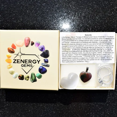 Vista 4 de Zenergy Gems - Collar con dije de corazón, piedras preciosas naturales del Himalaya en forma de corazón + cadena de plata de 20 + corazón de carga